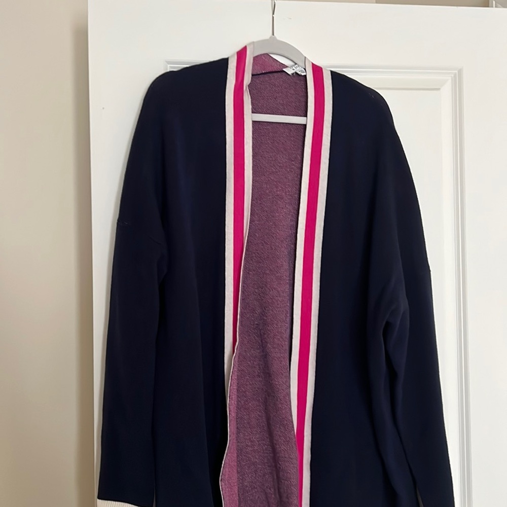 Crown and Ivy navy and pink long sweater